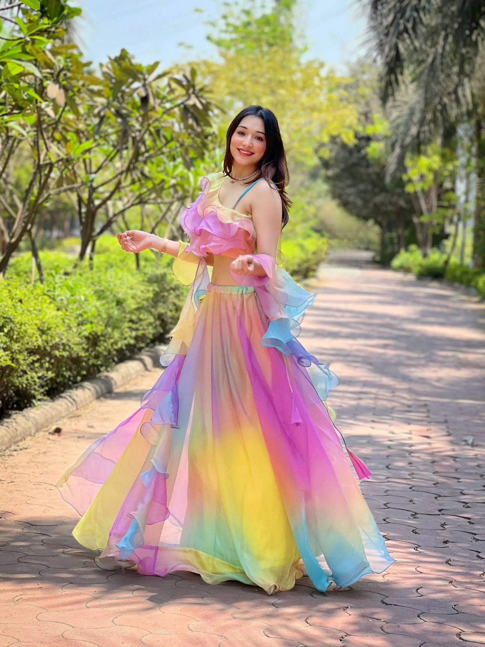Rainbow Organza Lehenga Set for Party and Festive Wear