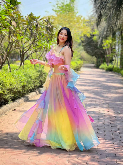 Rainbow Organza Lehenga Set for Party and Festive Wear