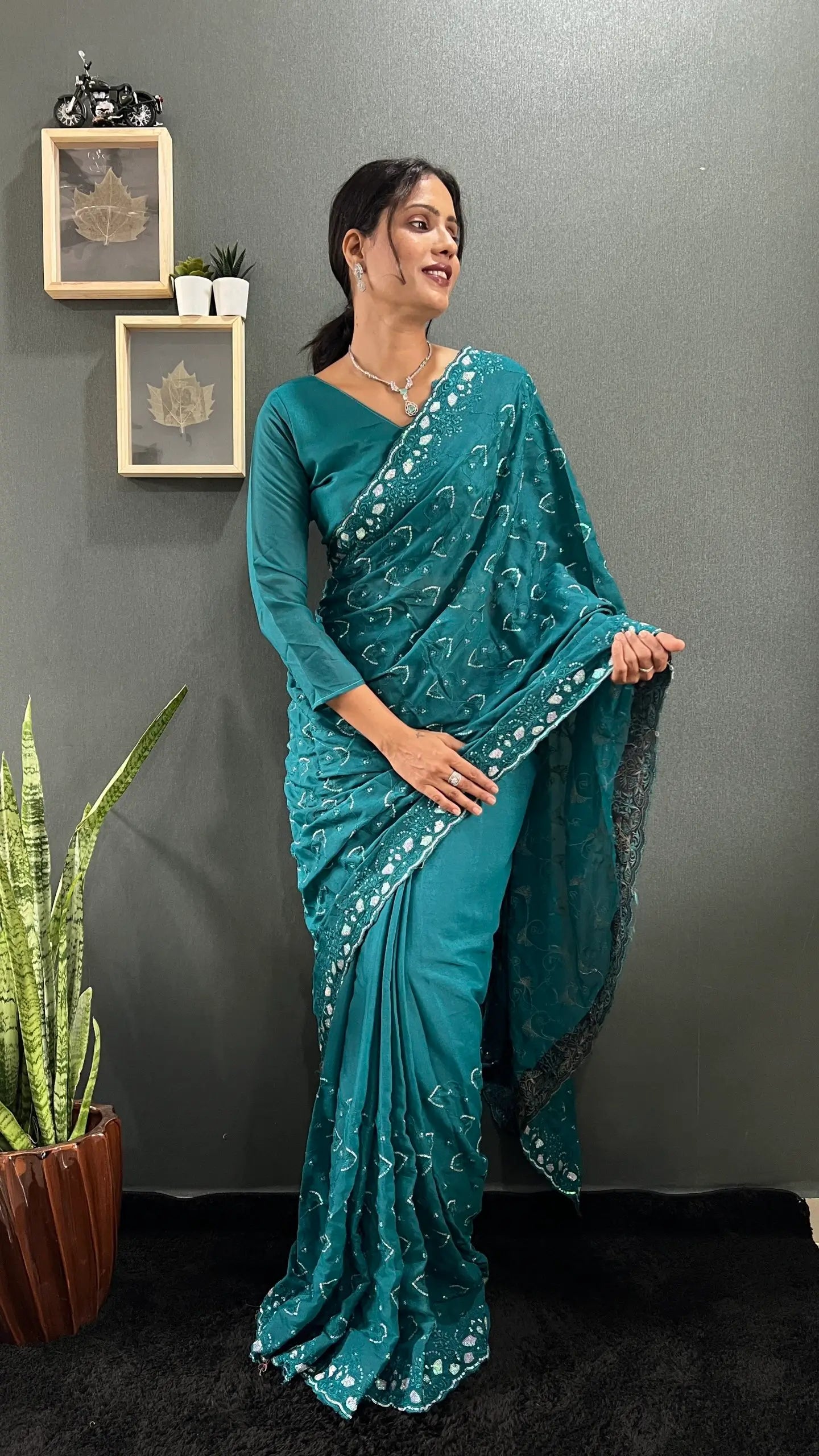 Rainbow Sequin Georgette Saree