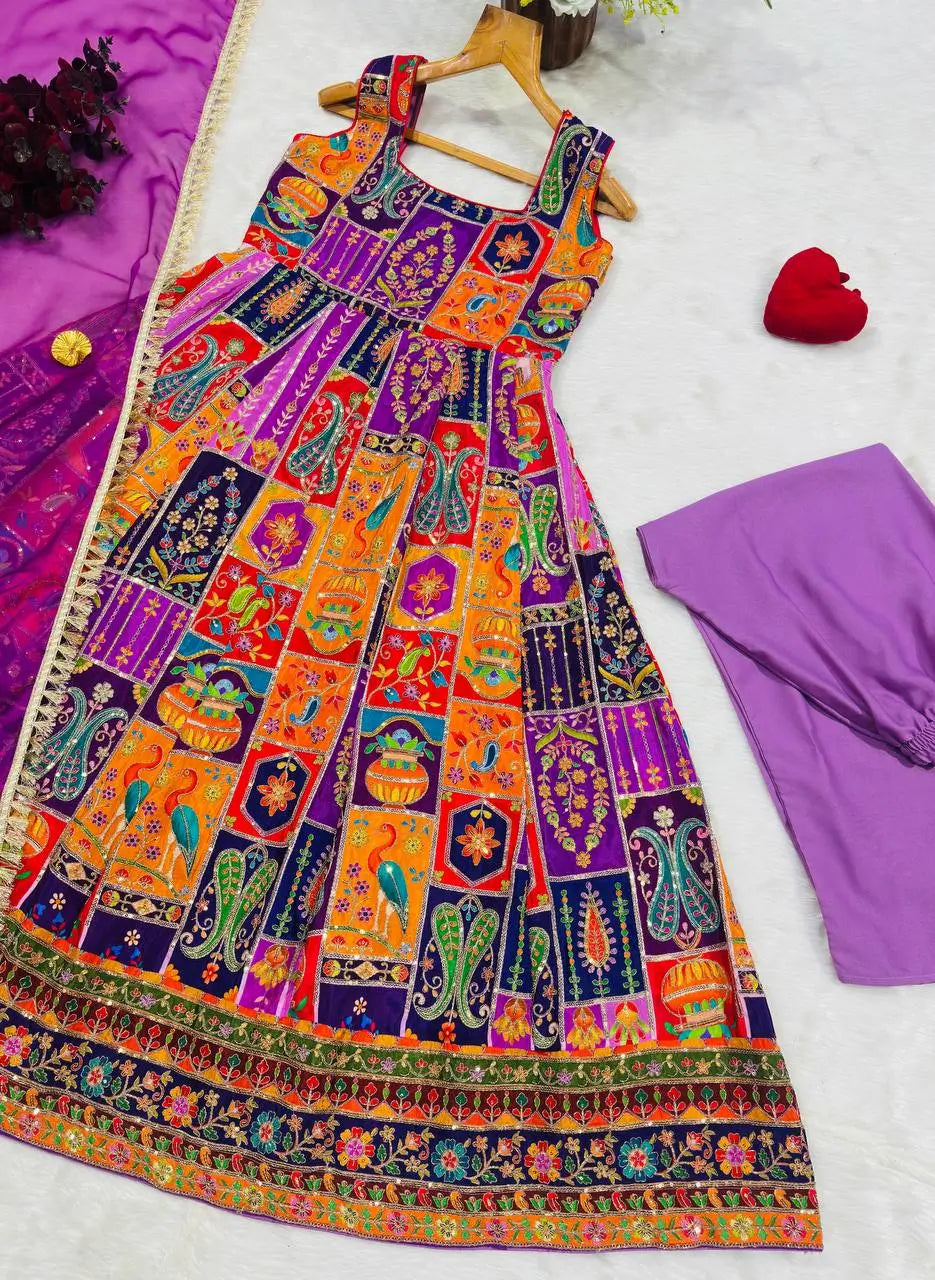 Rajwadi Patchwork Print Anarkali Gown