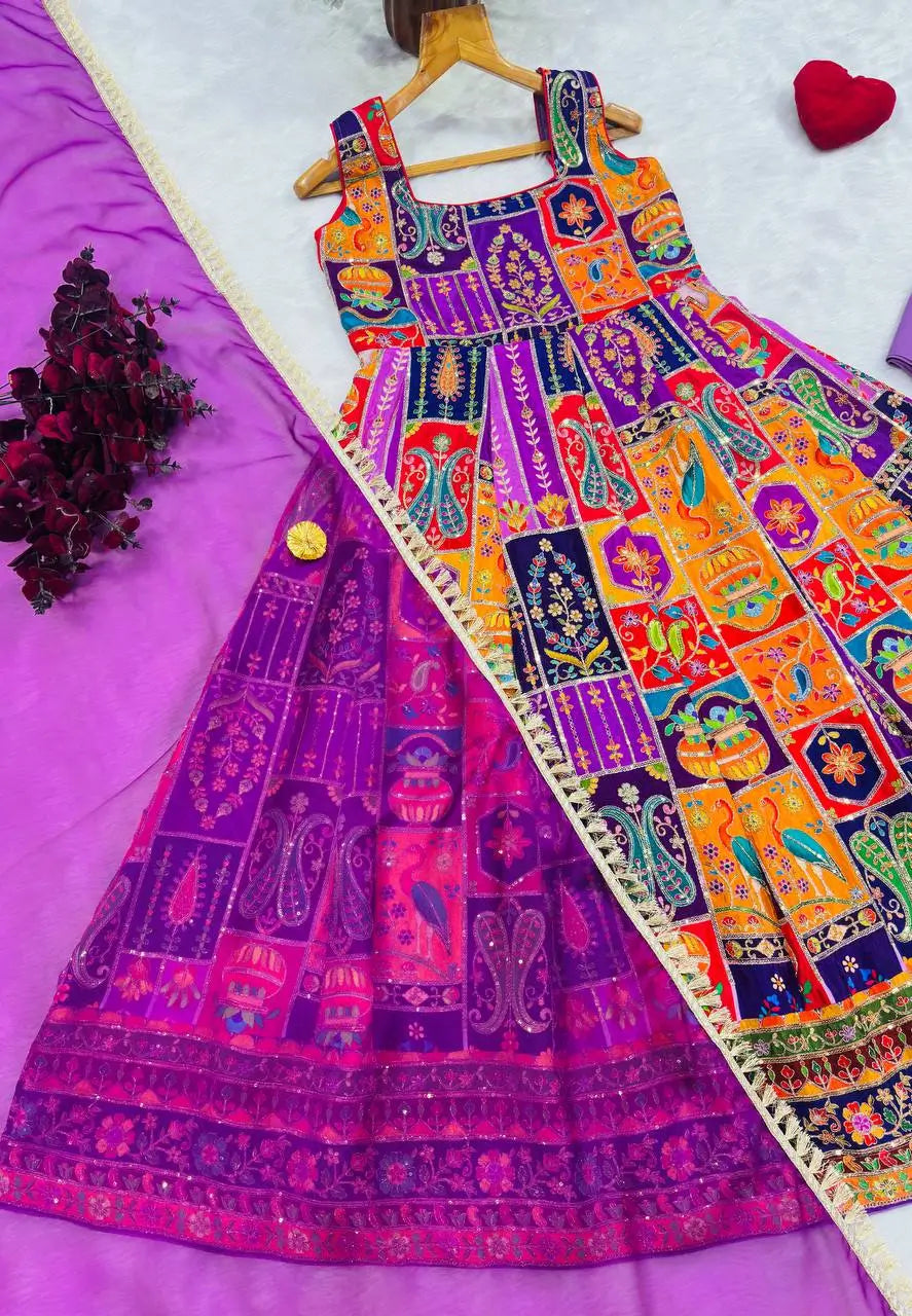 Rajwadi Patchwork Print Anarkali Gown
