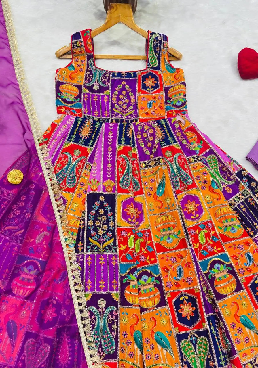 Rajwadi Patchwork Print Anarkali Gown