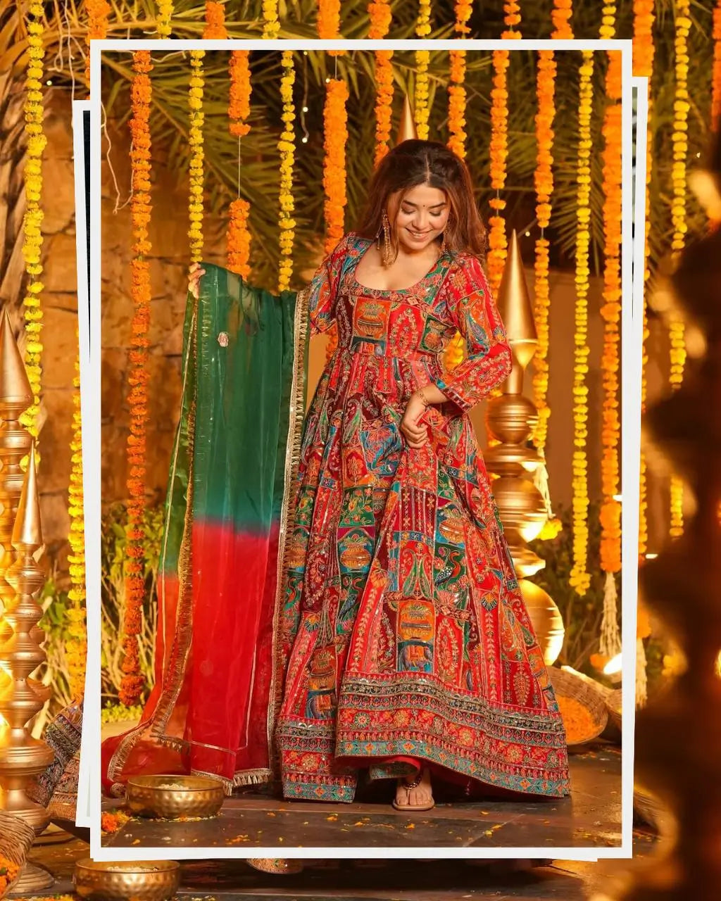 Rajwadi Patchwork Print Anarkali Gown