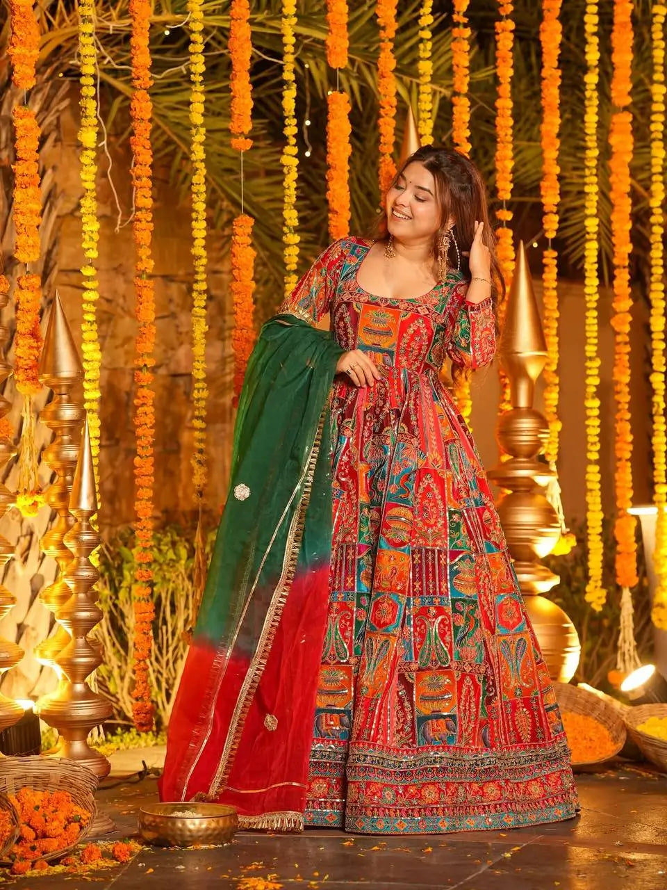 Rajwadi Patchwork Print Anarkali Gown