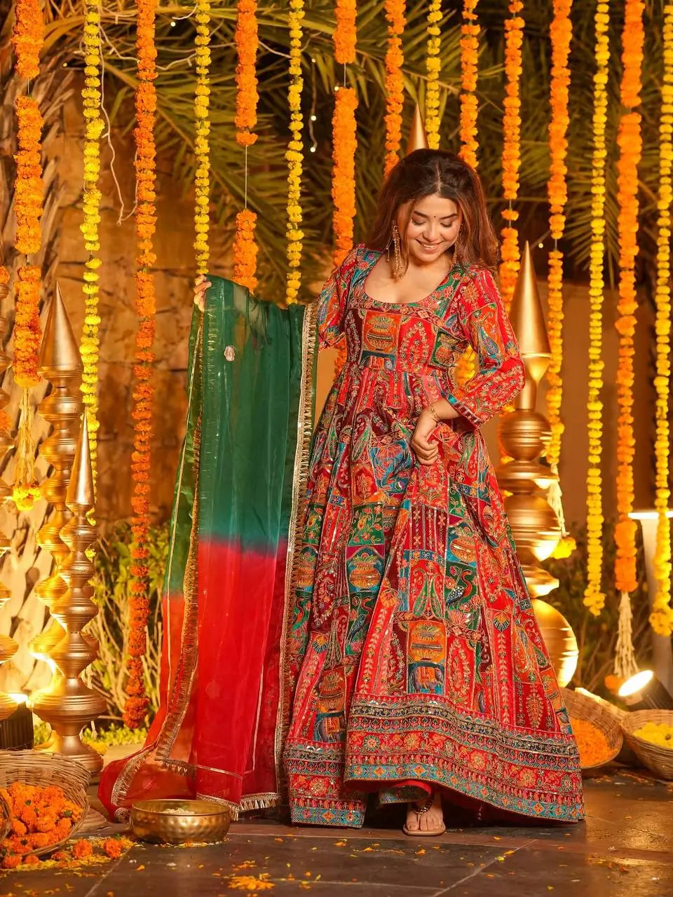 Rajwadi Patchwork Print Anarkali Gown