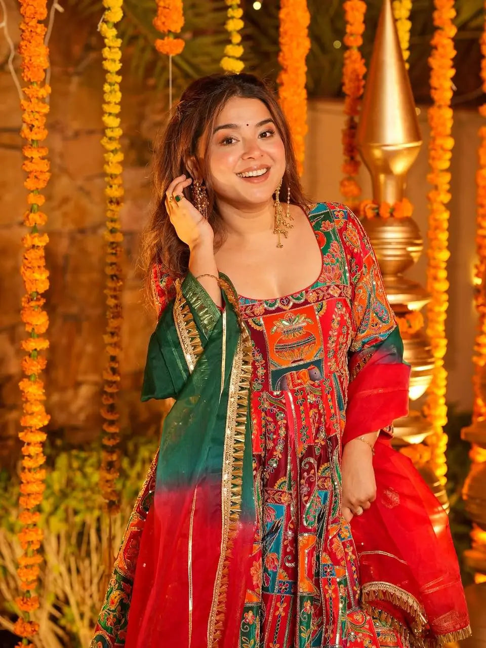 Rajwadi Patchwork Print Anarkali Gown