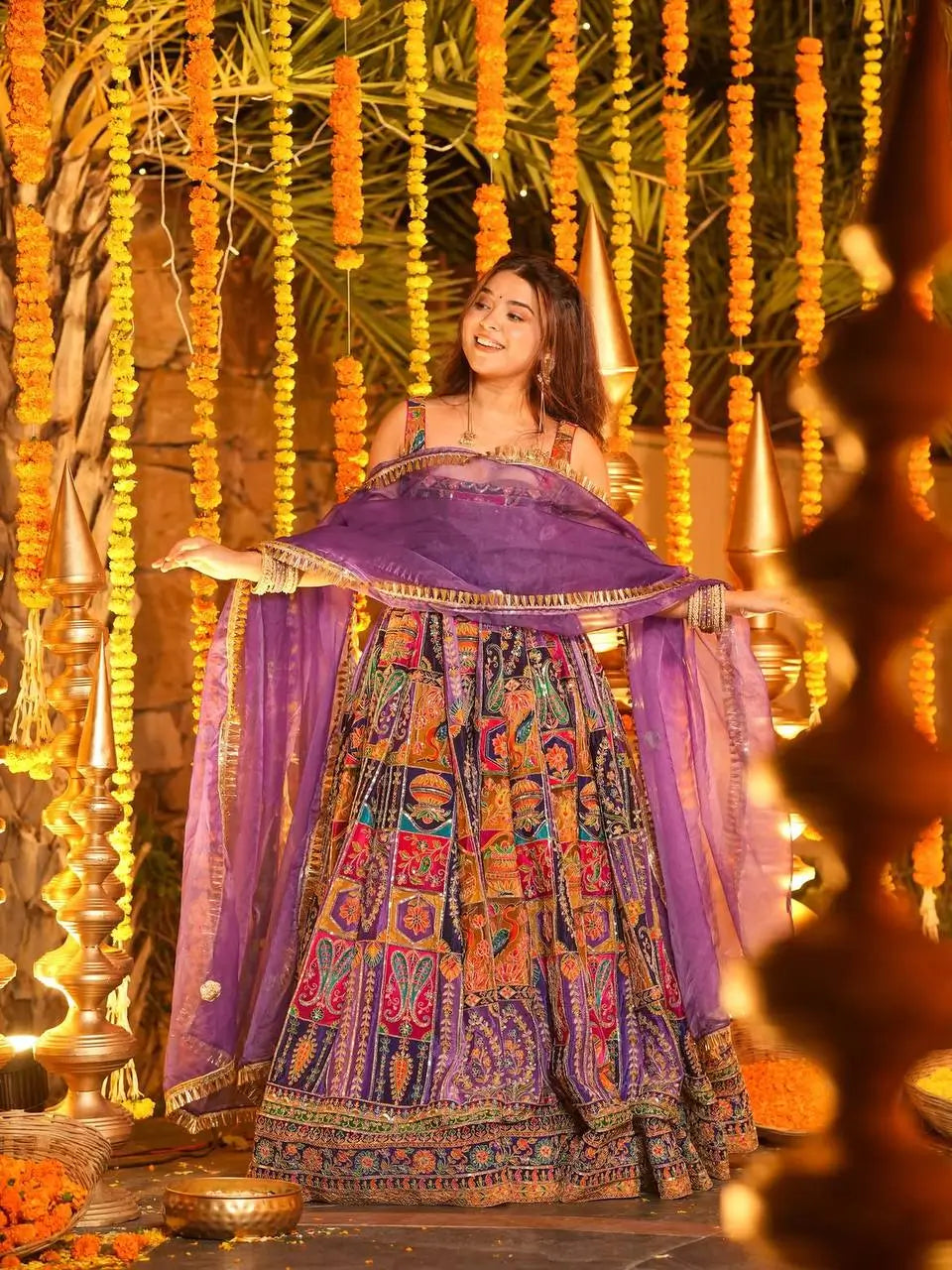 Rajwadi Patchwork Print Anarkali Gown