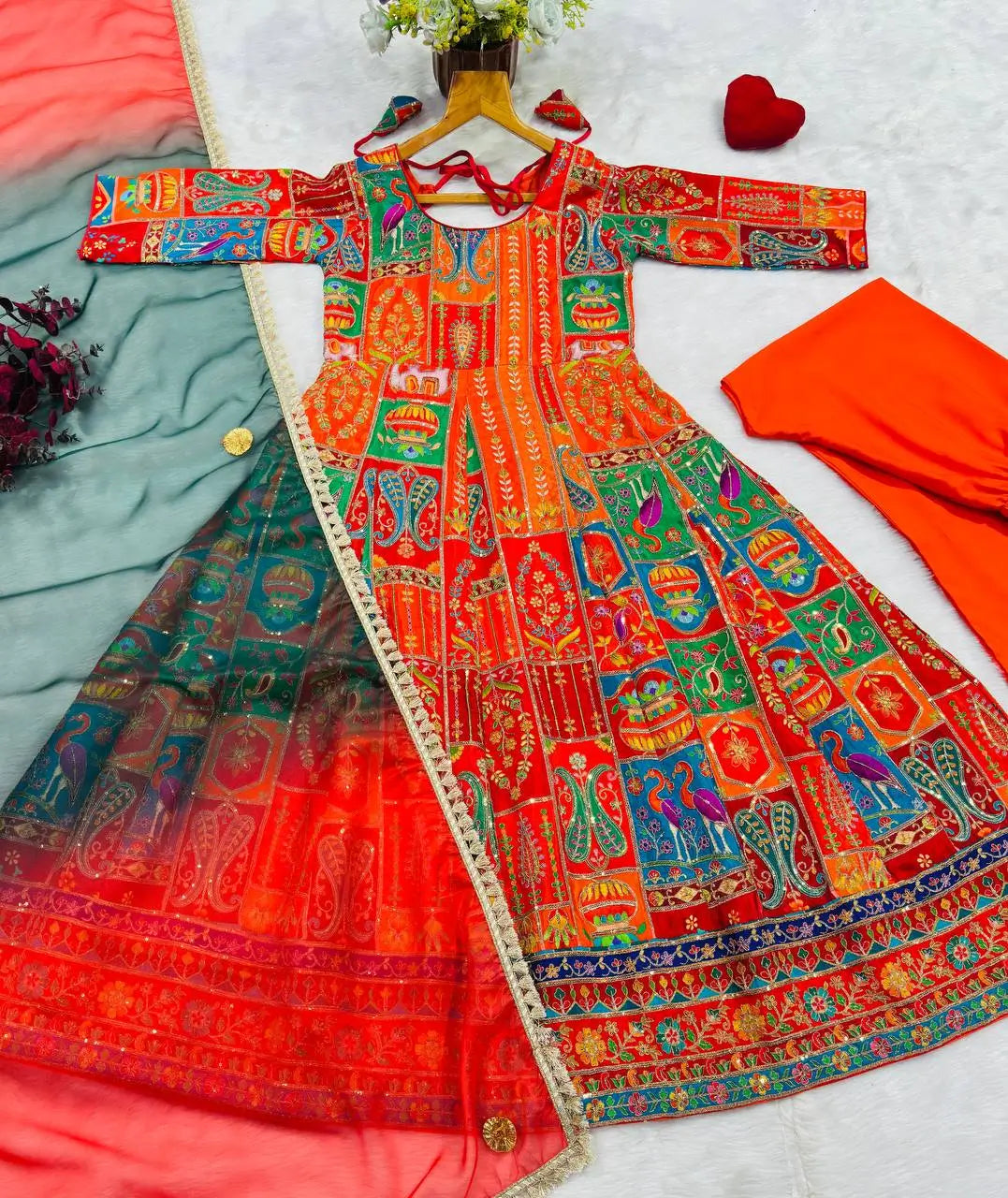 Rajwadi Patchwork Print Anarkali Gown