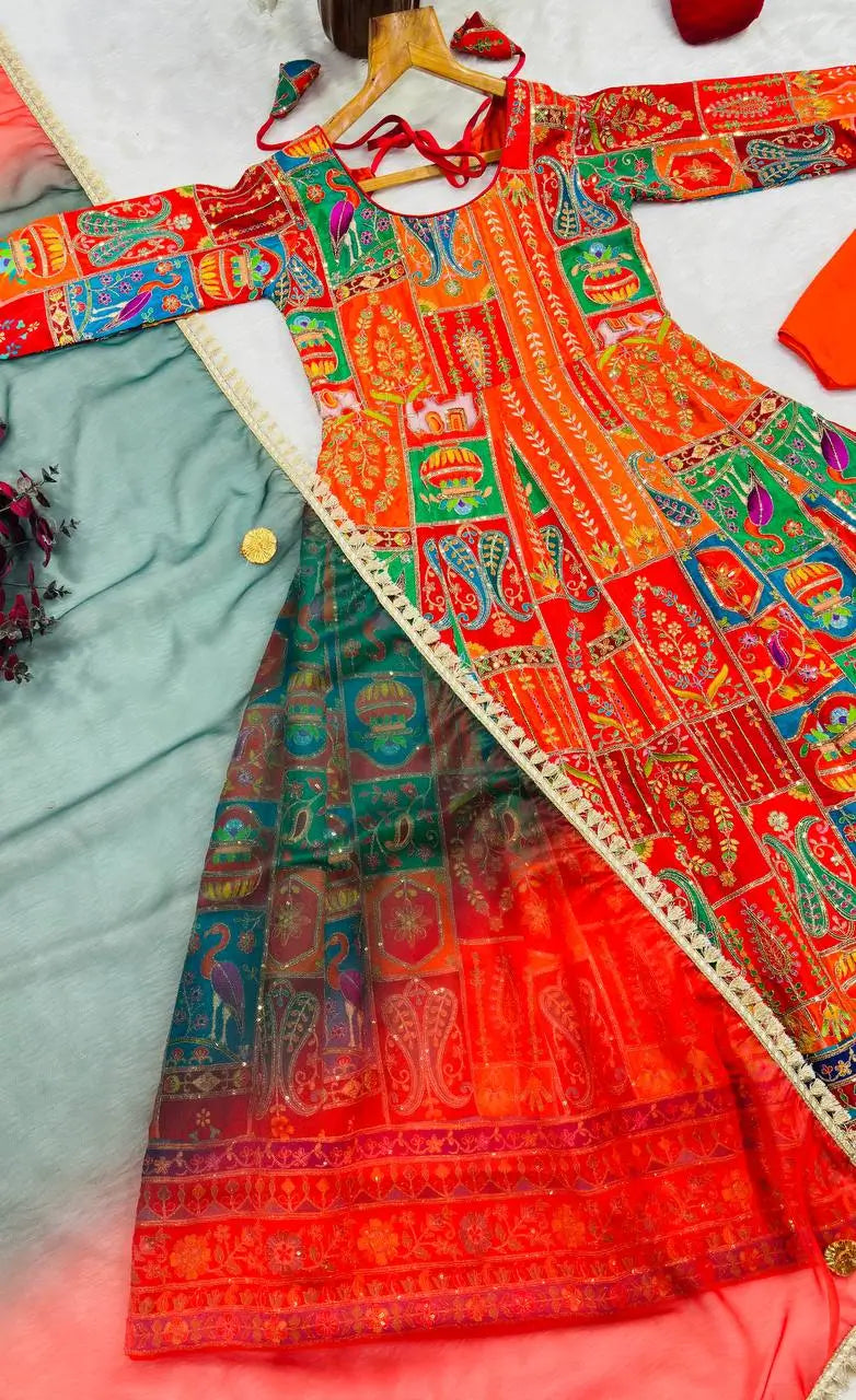 Rajwadi Patchwork Print Anarkali Gown