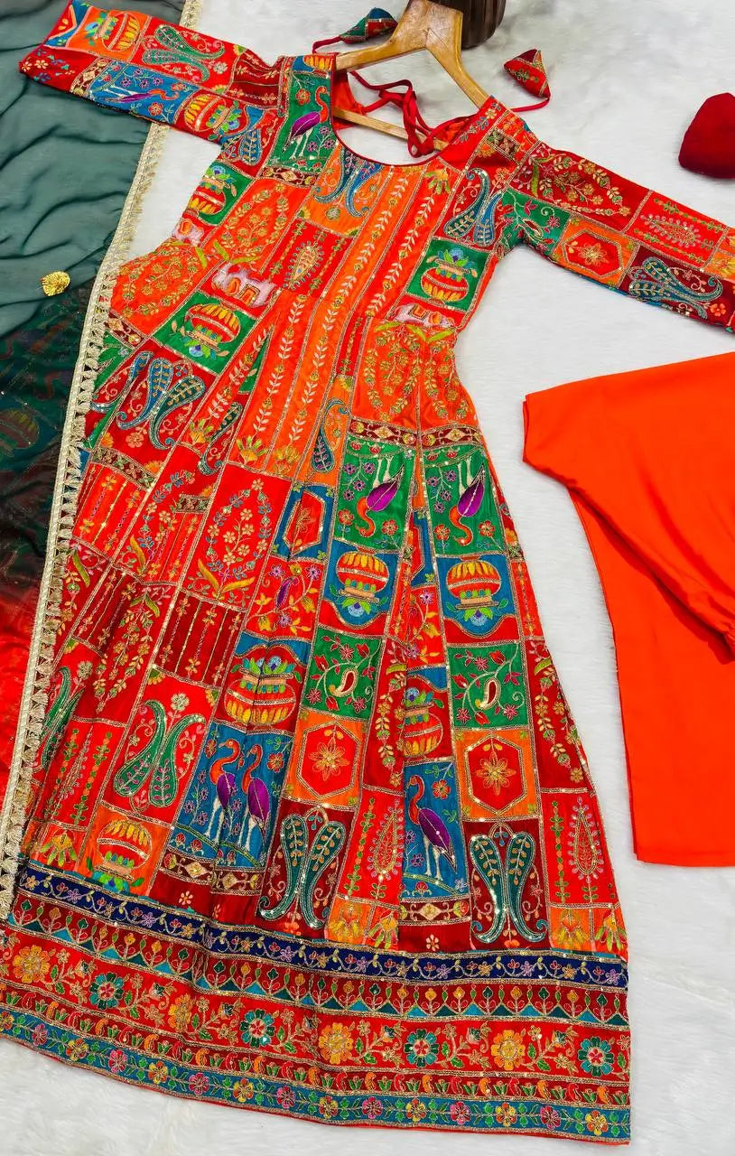 Rajwadi Patchwork Print Anarkali Gown