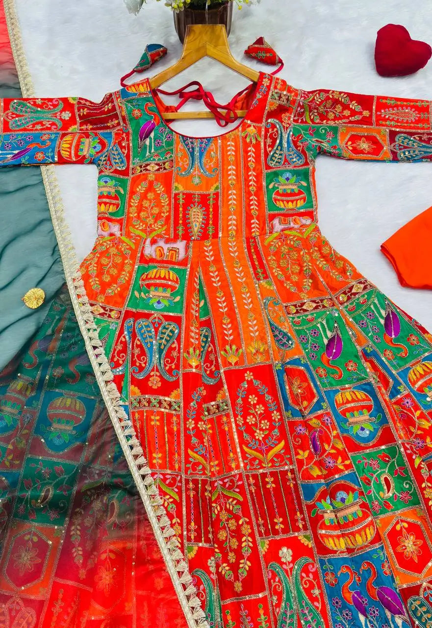 Rajwadi Patchwork Print Anarkali Gown