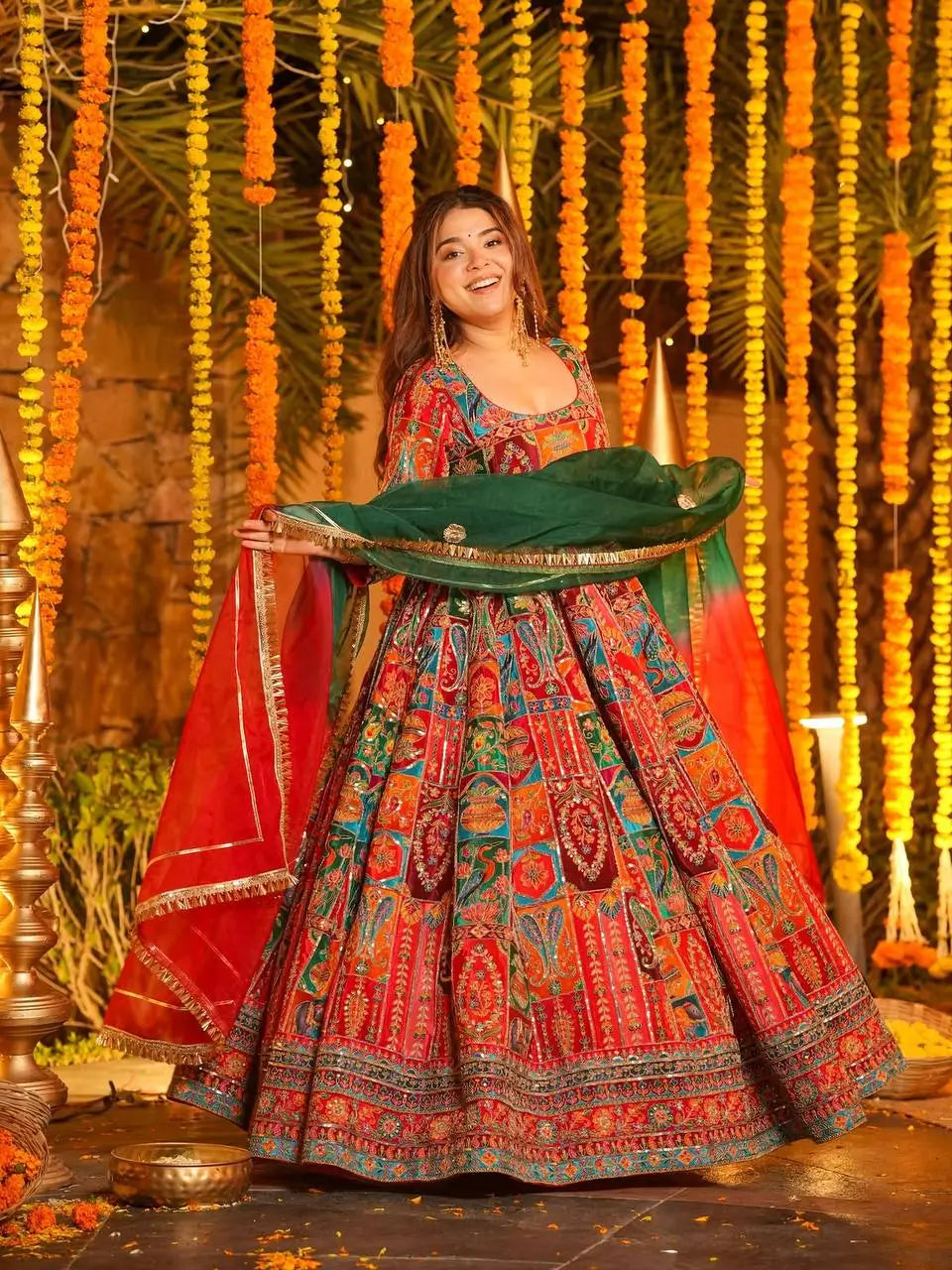 Rajwadi Patchwork Print Anarkali Gown