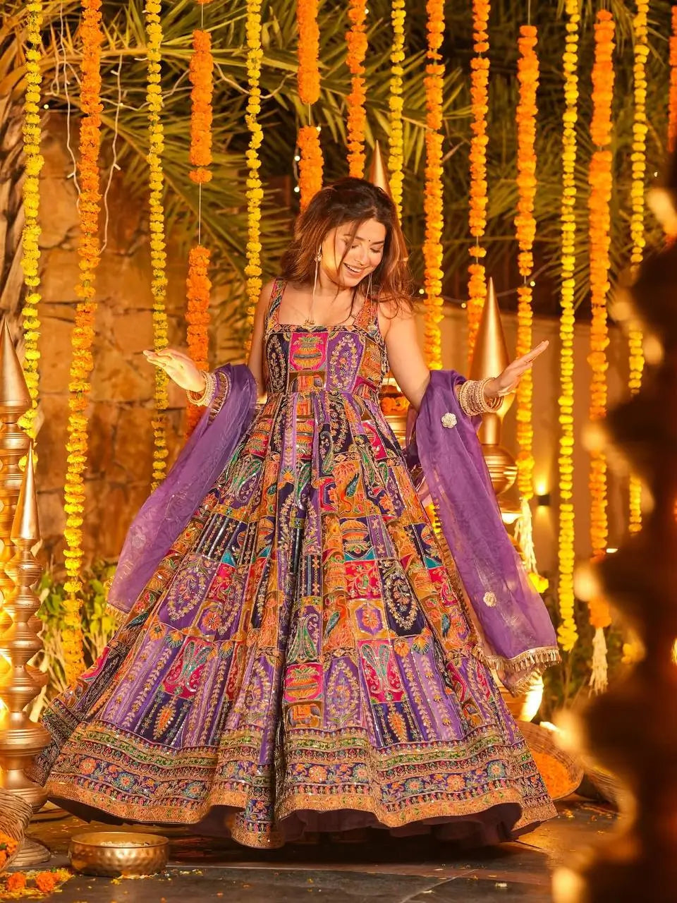 Rajwadi Patchwork Print Anarkali Gown