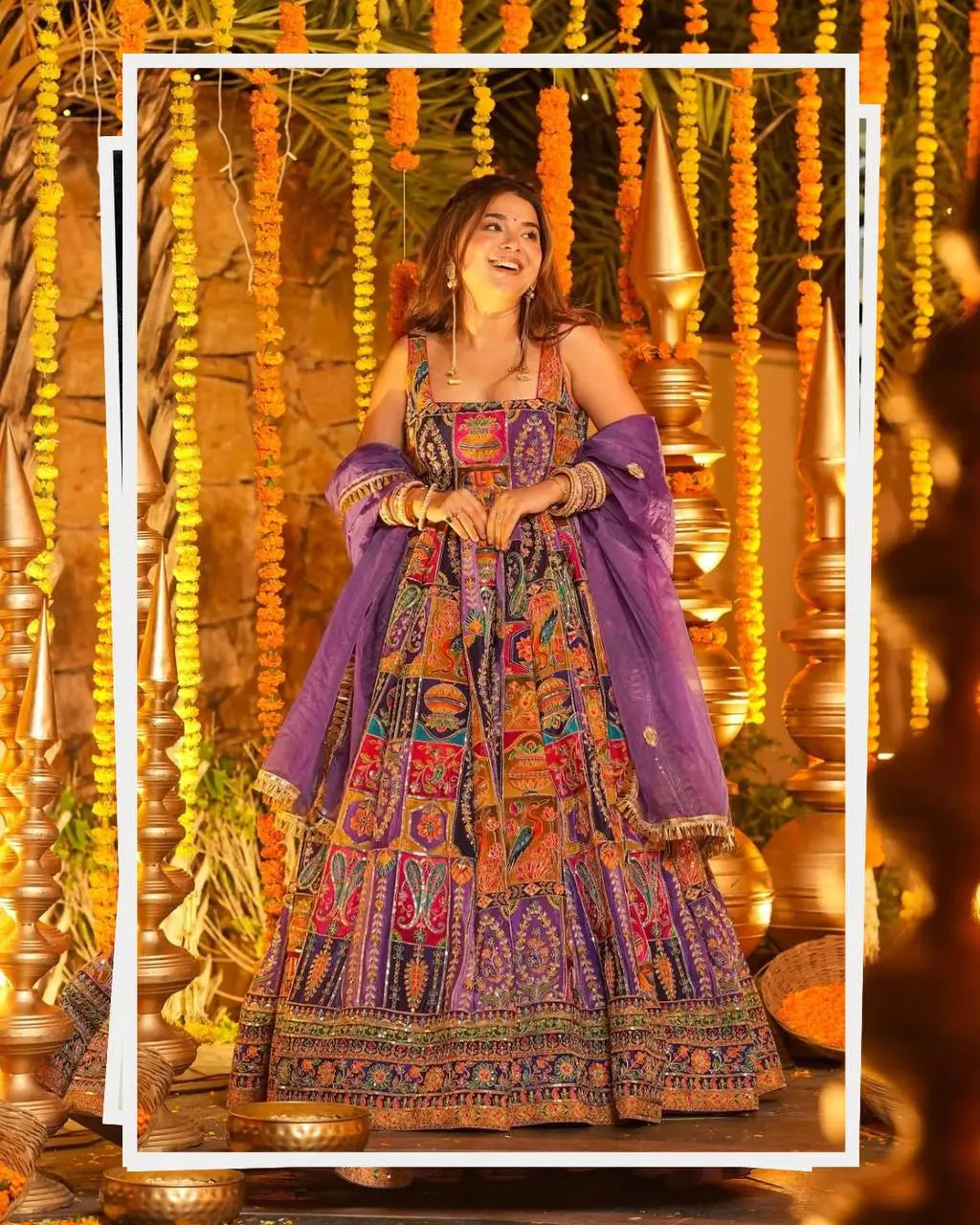 Rajwadi Patchwork Print Anarkali Gown