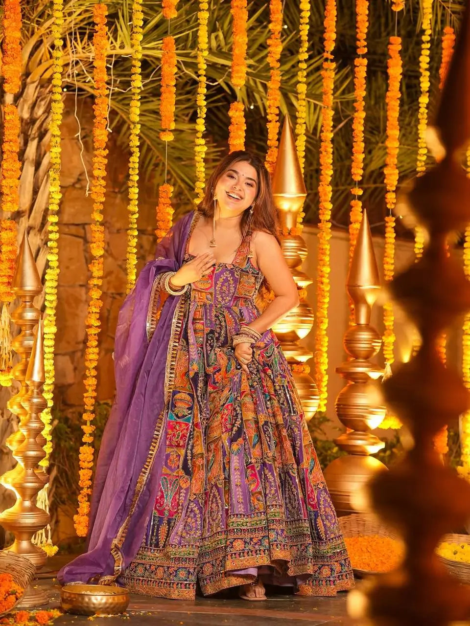 Rajwadi Patchwork Print Anarkali Gown