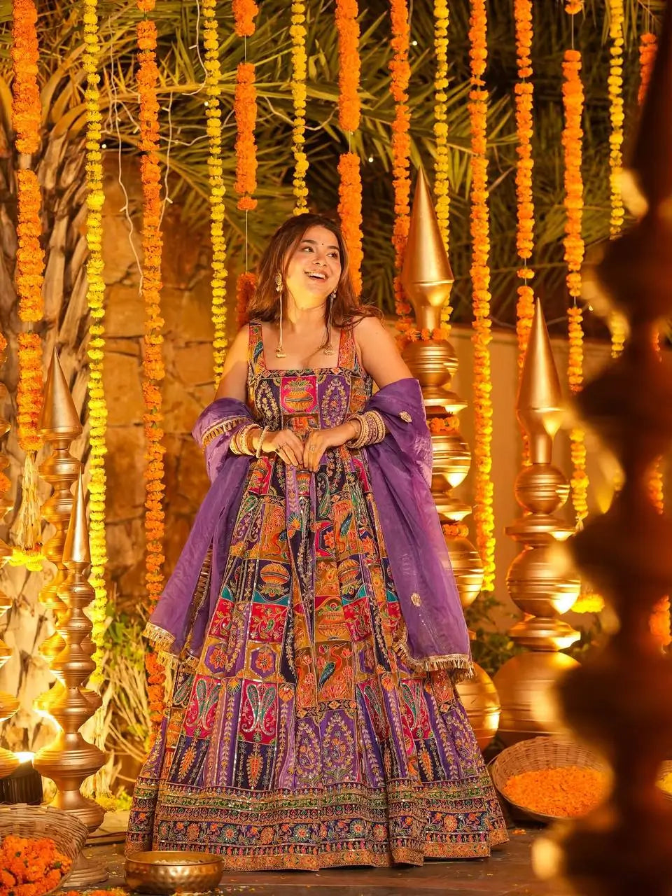 Rajwadi Patchwork Print Anarkali Gown
