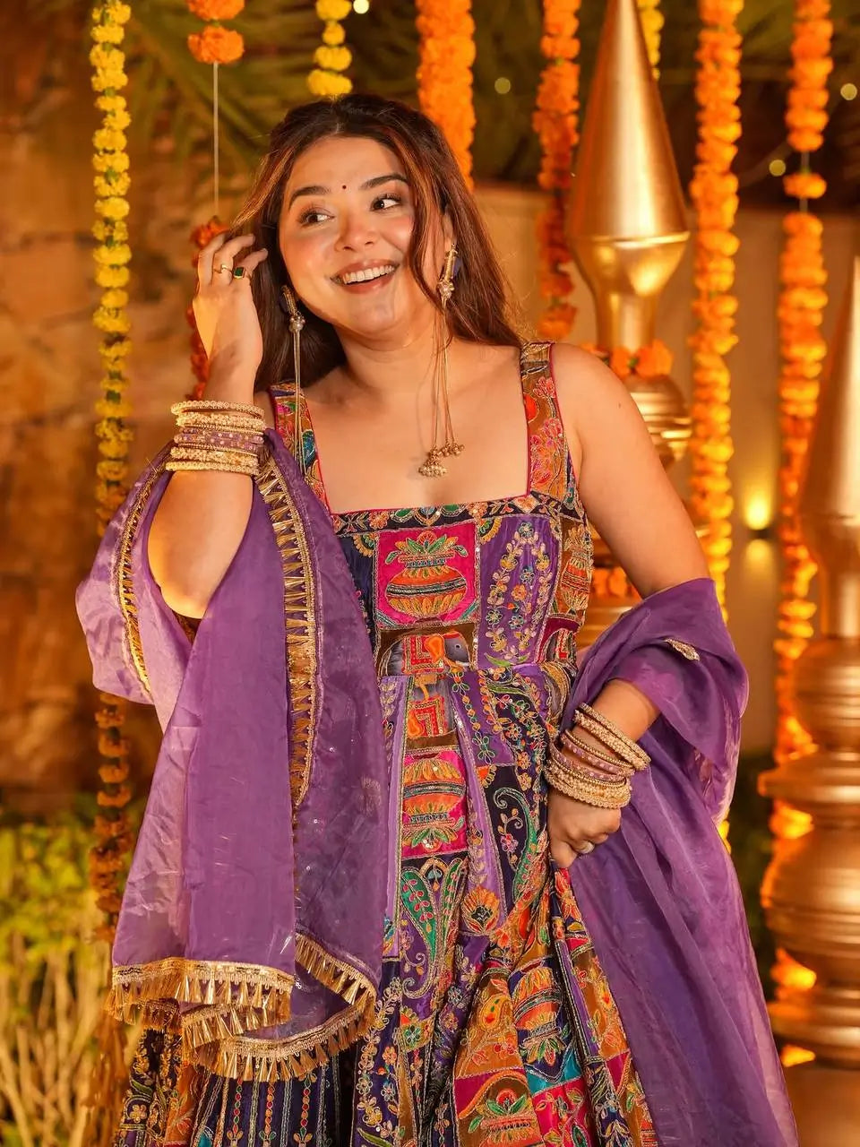 Rajwadi Patchwork Print Anarkali Gown