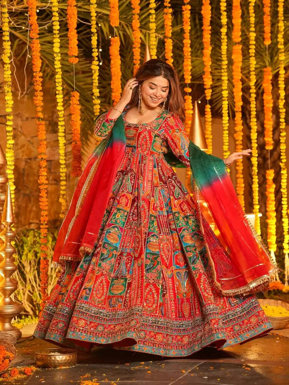 Rajwadi Patchwork Print Anarkali Gown