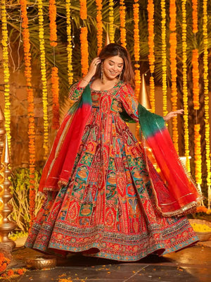 Rajwadi Patchwork Print Anarkali Gown
