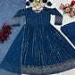 Rama Blue Embroidered Blooming Anarkali Gown Set with Dupatta