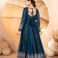 Rama Blue Embroidered Blooming Anarkali Gown Set with Dupatta