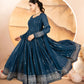 Rama Blue Embroidered Blooming Anarkali Gown Set with Dupatta