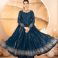 Rama Blue Embroidered Blooming Anarkali Gown Set with Dupatta