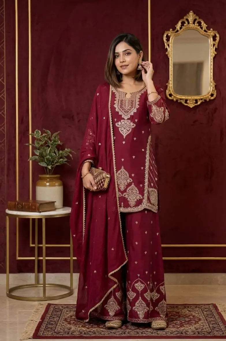 Rangoli Crush Embroidered Sharara Set With Dupatta