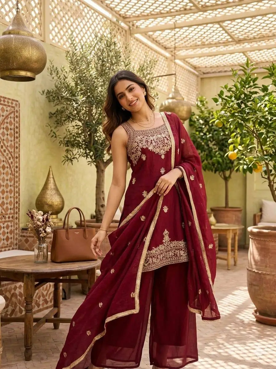 Rangoli Crush Embroidered Sharara Set With Dupatta