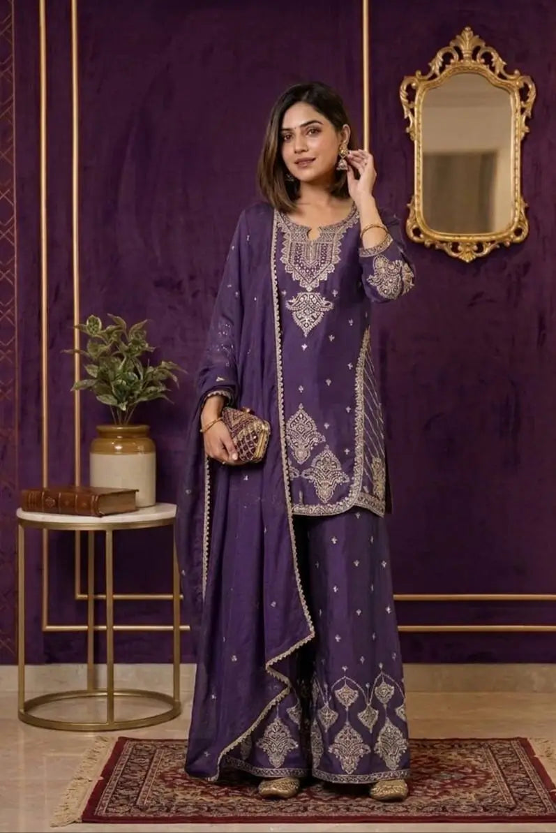 Rangoli Crush Embroidered Sharara Set With Dupatta