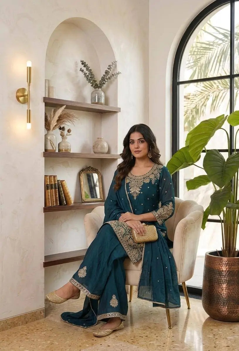 Rangoli Crush Zari Embroidery Kurta Set