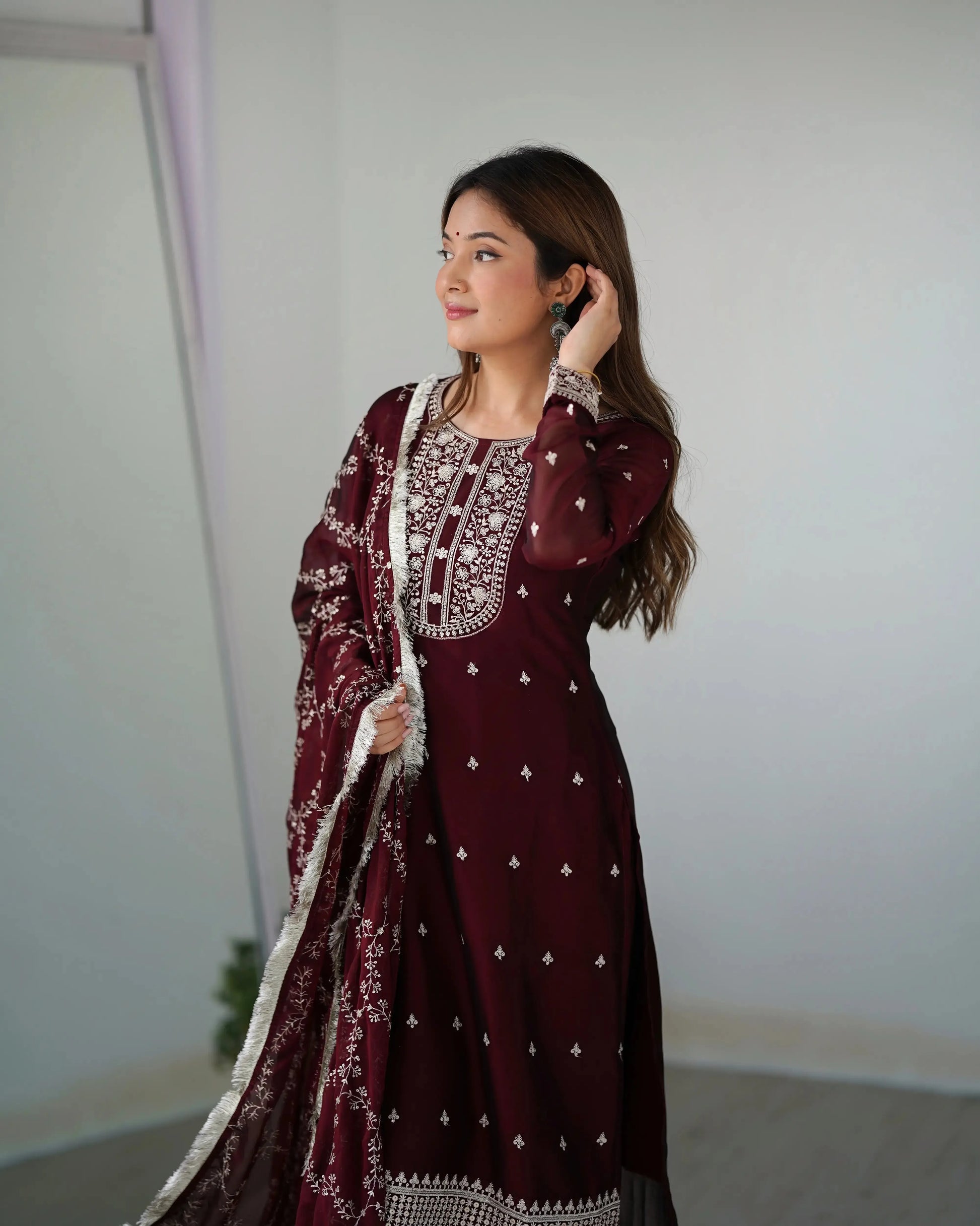 Rangoli Silk Embroidered Kurta Set with Dupatta & Pant – Sequins & Thread Work
