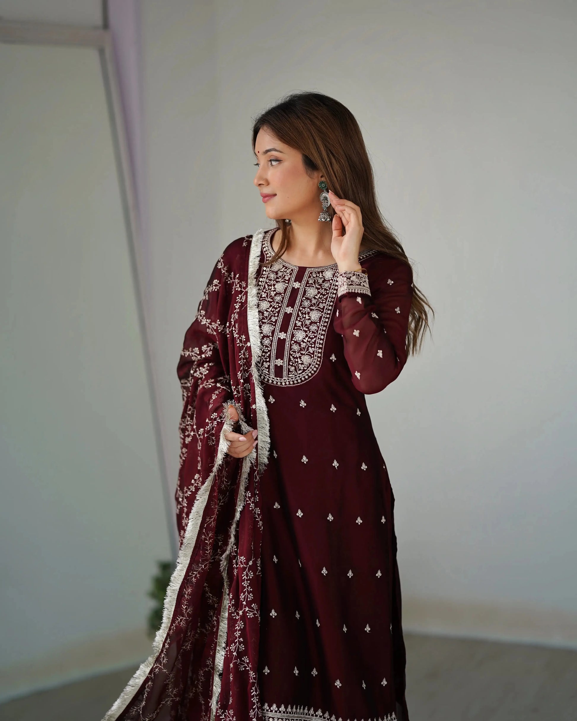 Rangoli Silk Embroidered Kurta Set with Dupatta & Pant – Sequins & Thread Work