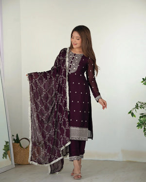Rangoli Silk Embroidered Kurta Set with Dupatta & Pant – Sequins & Thread Work