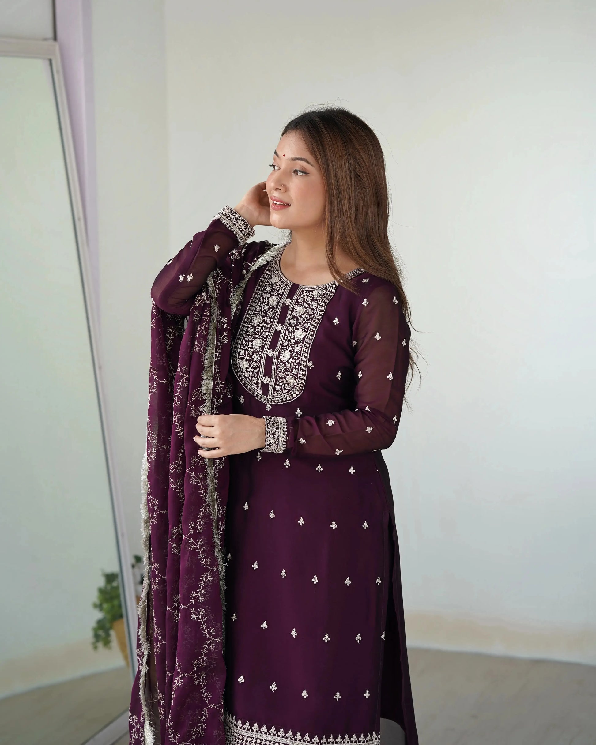 Rangoli Silk Embroidered Kurta Set with Dupatta & Pant – Sequins & Thread Work