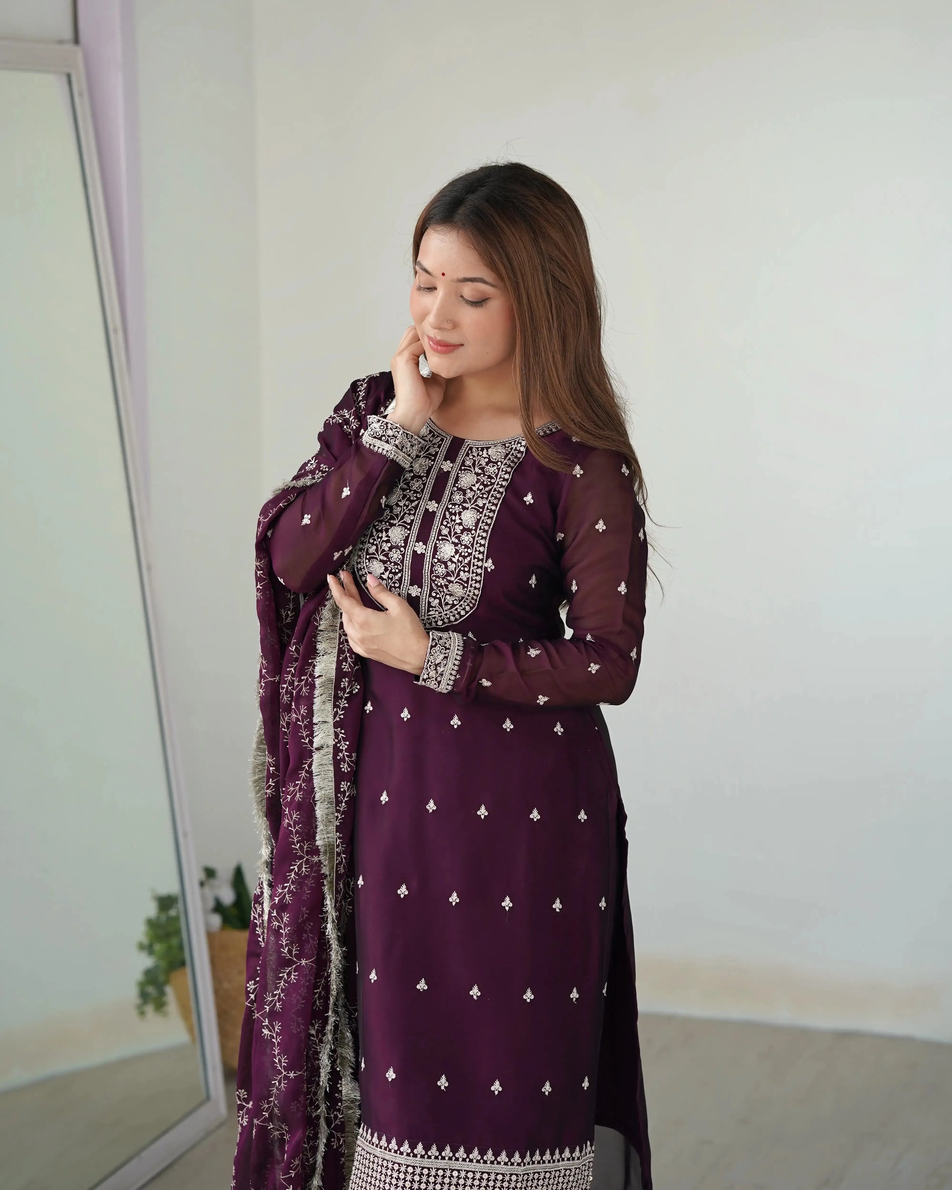 Rangoli Silk Embroidered Kurta Set with Dupatta & Pant – Sequins & Thread Work