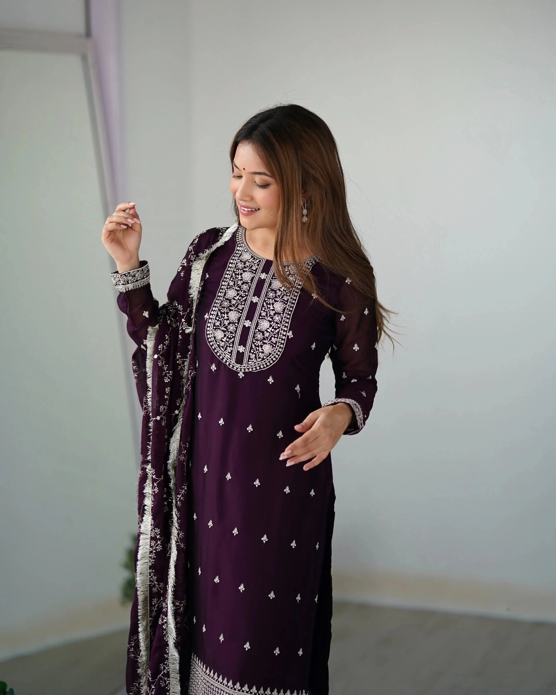 Rangoli Silk Embroidered Kurta Set with Dupatta & Pant – Sequins & Thread Work