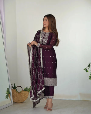 Rangoli Silk Embroidered Kurta Set with Dupatta & Pant – Sequins & Thread Work