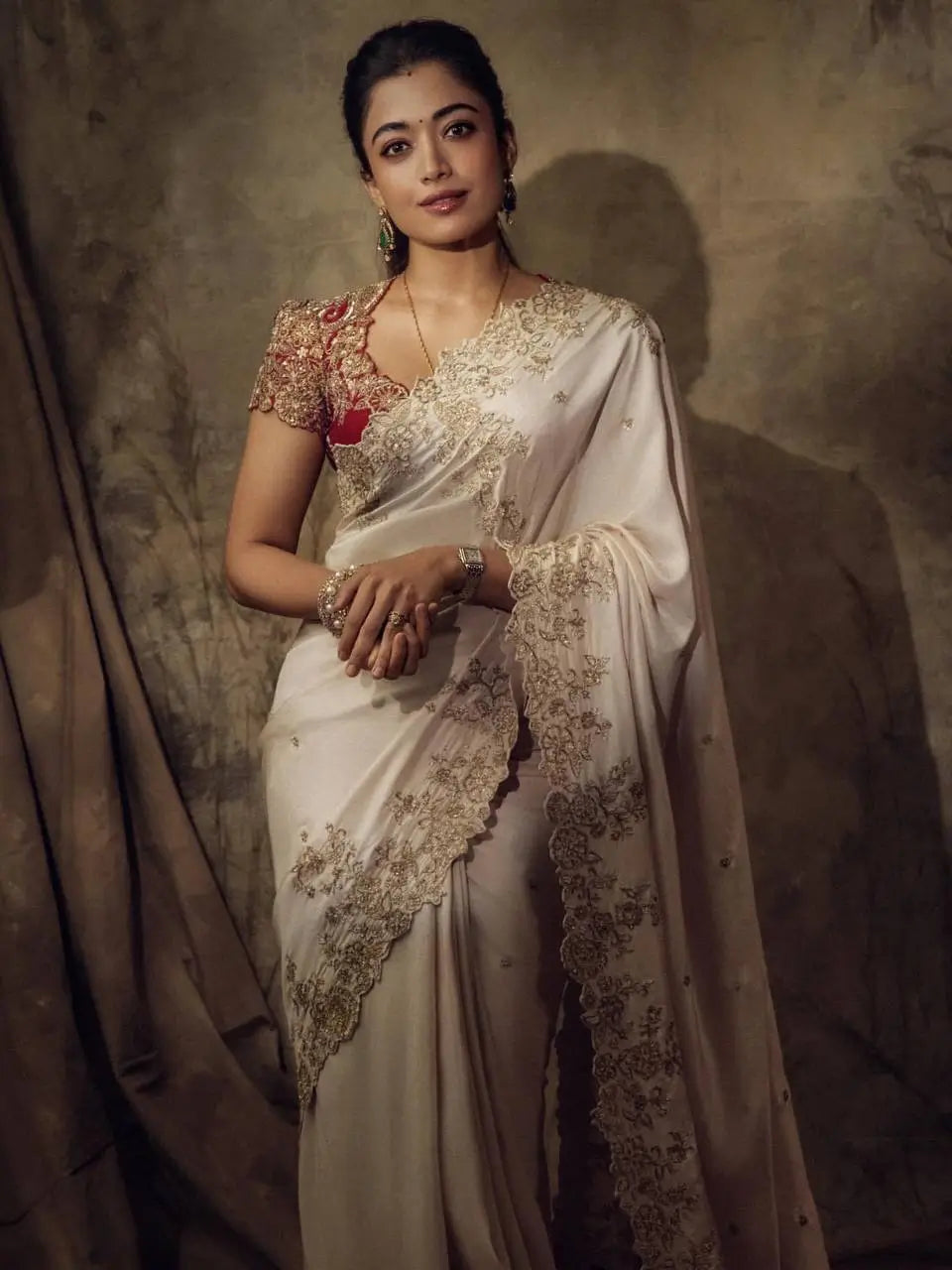 Rangoli Silk Saree with Red Embroidered Blouse