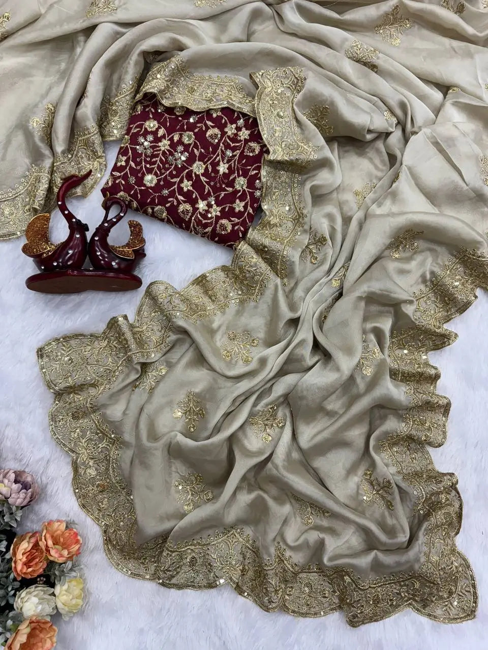 Rangoli Silk Zari Embroidered Saree With Designer Blouse