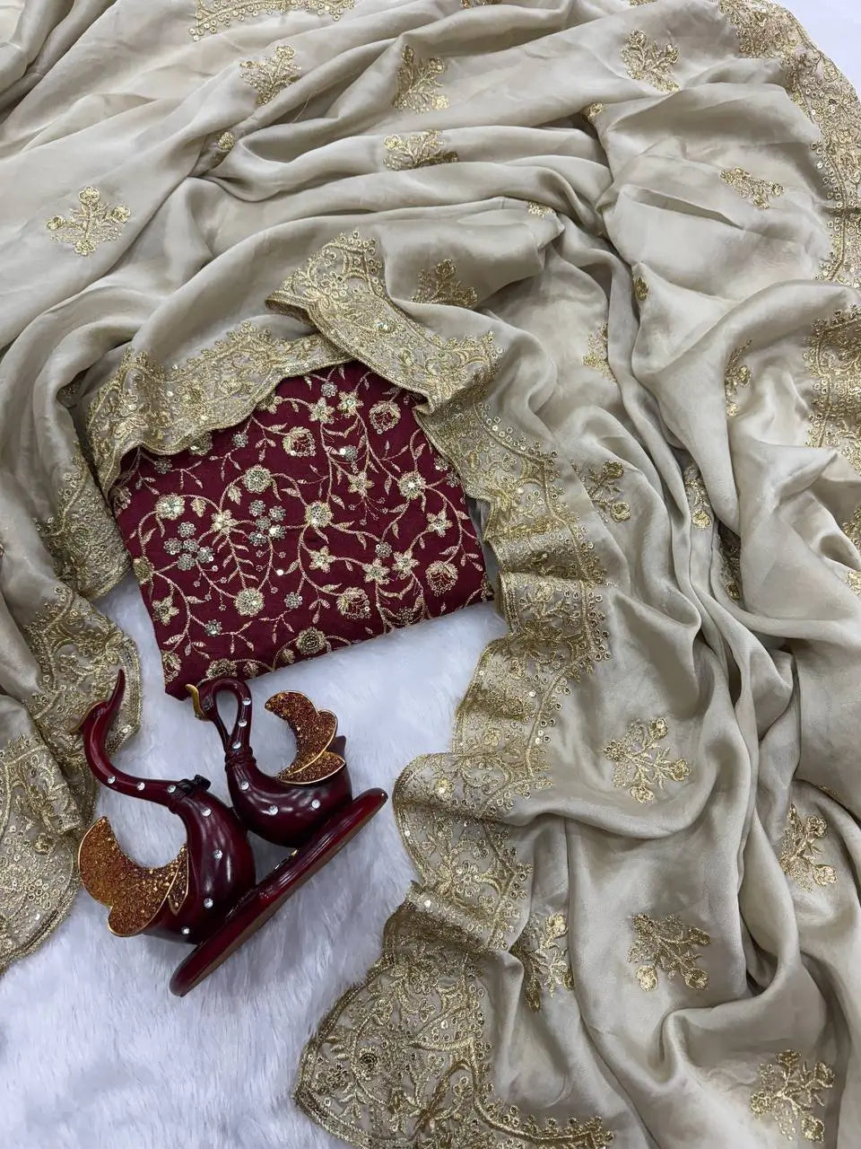 Rangoli Silk Zari Embroidered Saree With Designer Blouse