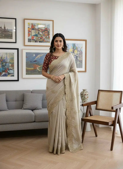 Rangoli Silk Zari Embroidered Saree With Designer Blouse