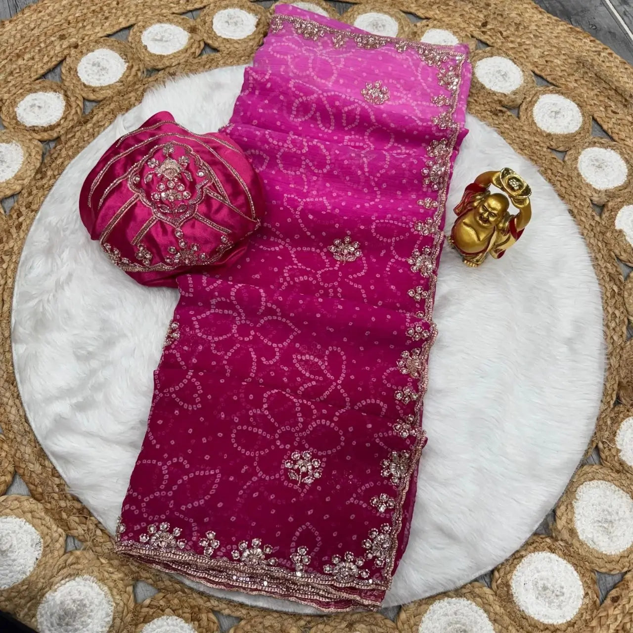 Rani Ombre Bandhani Saree