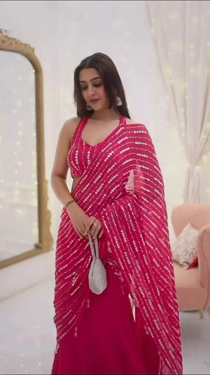 Rani Pink Fishcut Ready to wear Half Saree & half Lehengha