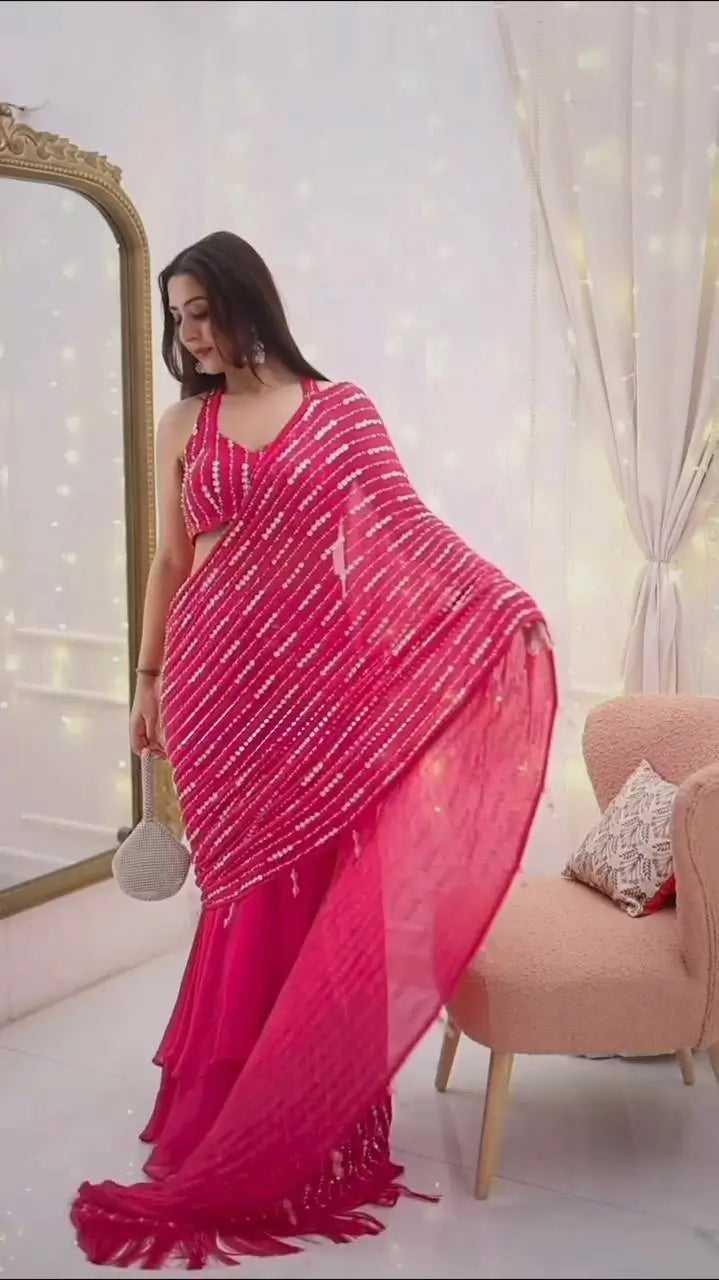 Rani Pink Fishcut Ready to wear Half Saree & half Lehengha