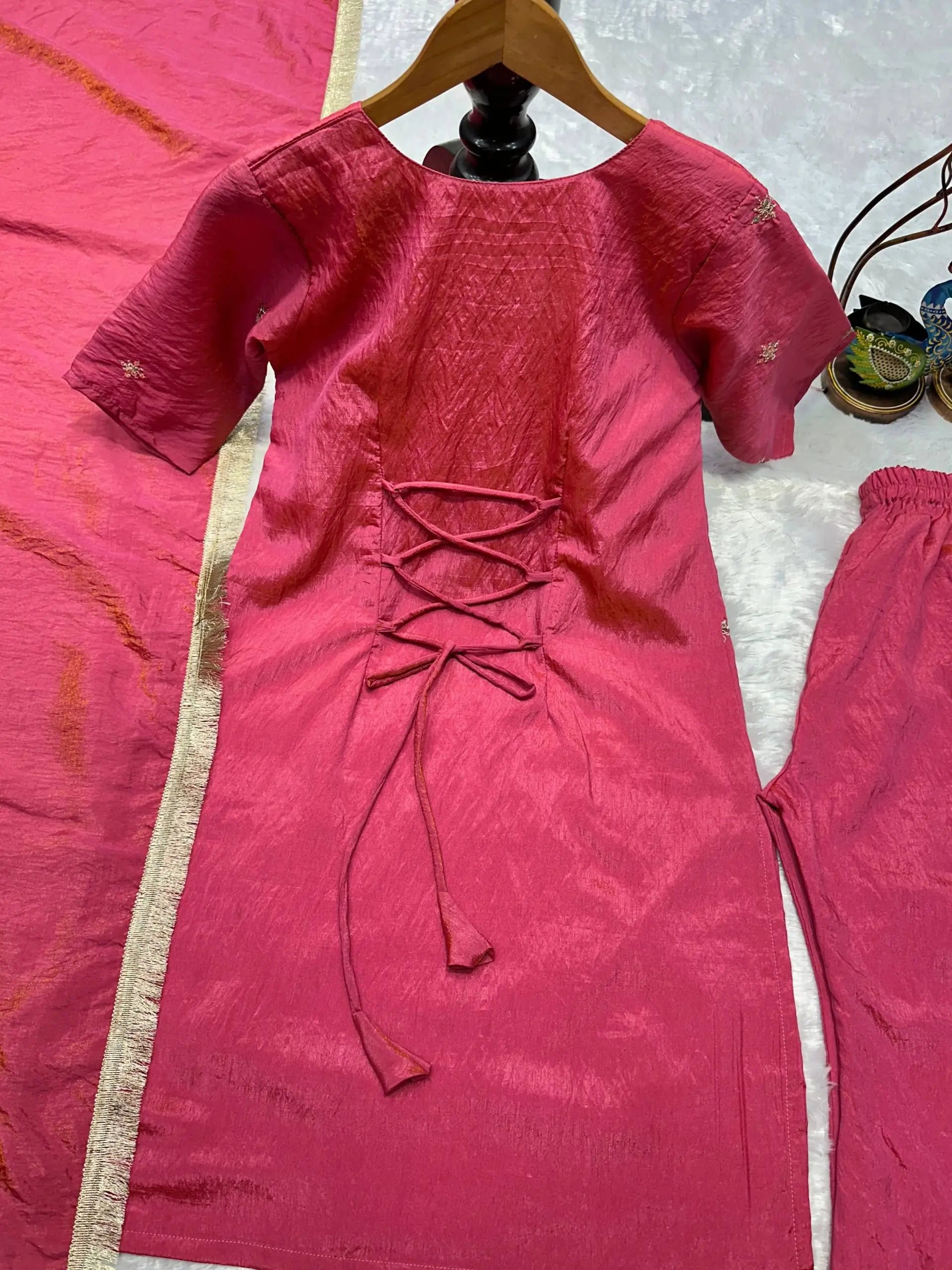 Rani Pink Heavy NC Silk Embroidered Party Wear Suit Set with Dupatta