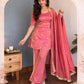 Rani Pink Heavy NC Silk Embroidered Party Wear Suit Set with Dupatta