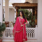 Rani Pink & Royal Purple Mul Chanderi Kali Kurti Set with Sequins Zari Embroidered Dupatta