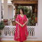 Rani Pink & Royal Purple Mul Chanderi Kali Kurti Set with Sequins Zari Embroidered Dupatta