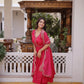 Rani Pink & Royal Purple Mul Chanderi Kali Kurti Set with Sequins Zari Embroidered Dupatta